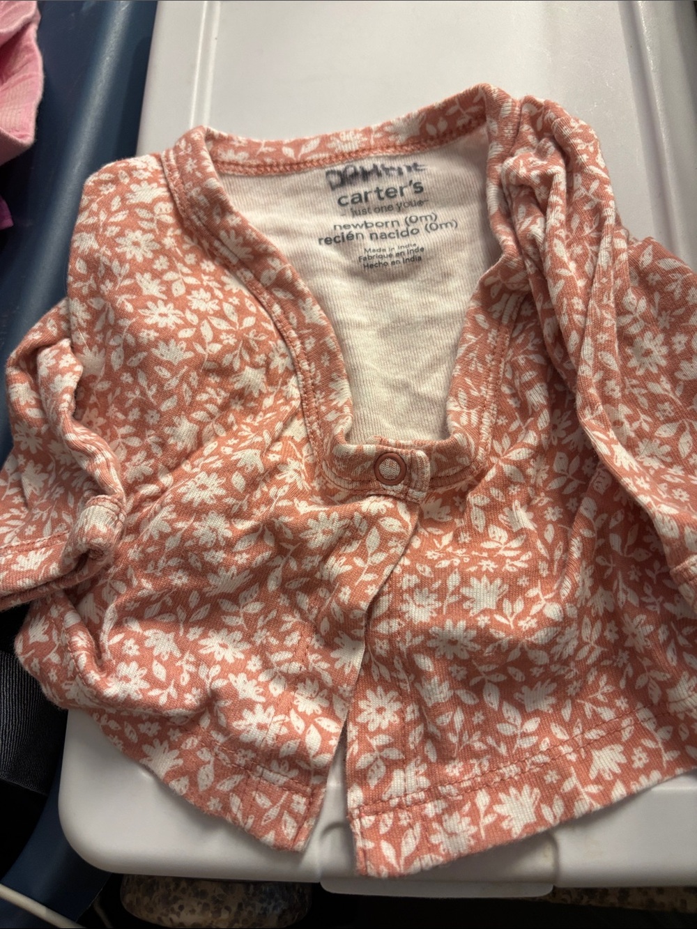 Carter's Coral Floral Newborn Snap-Front Cardigan